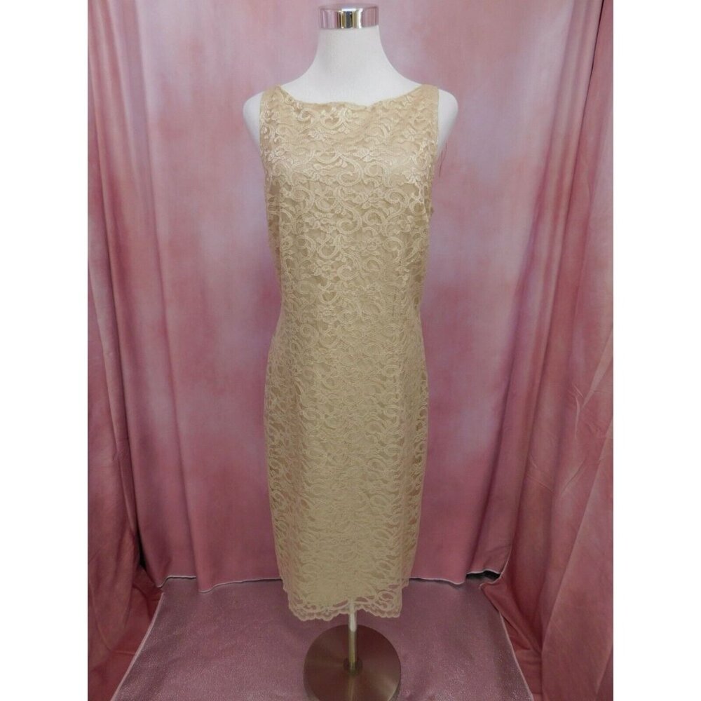 Address Maggy VTG Lace Sheath Dress Women 12 Sleeveless Beige